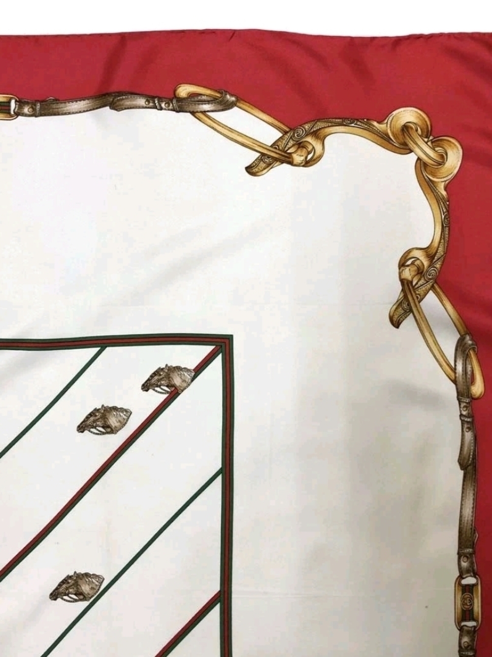 Gucci Sherry Line VTG 1978 Silk Scarf Equestrian Horse Print Red Green 86cm - Picture 6 of 13